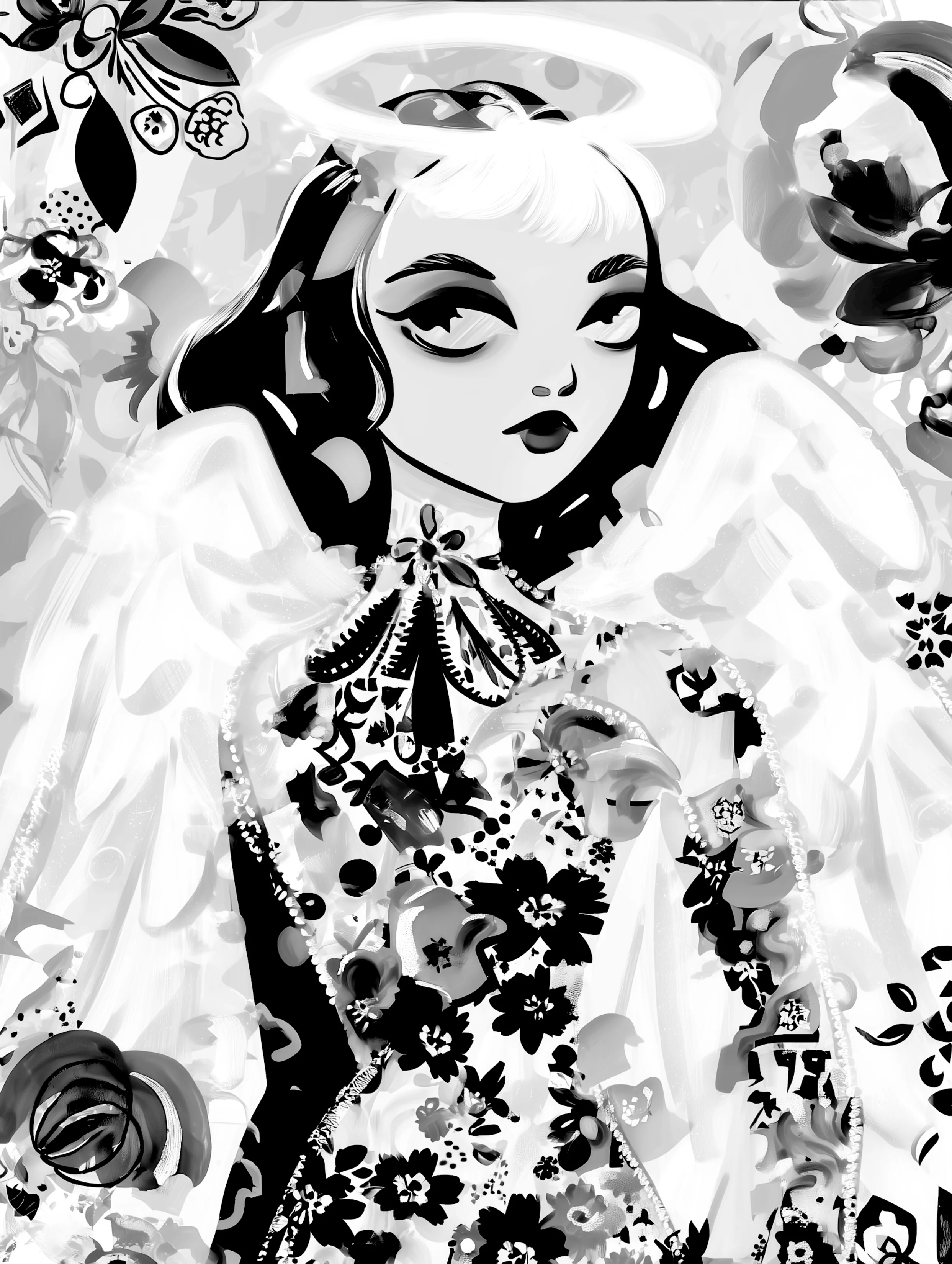 Free printable angel coloring page for adults featuring thinking angel